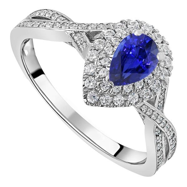 Halo Pear Saphir Ring Sri Lanka Twisted Style 4,50 Karat - harrychadent.de