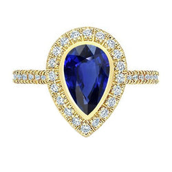 Halo Pear Srilanka Saphirring Gelbgold & Aus der Erde Abgebauter Natürlicher Diamanten 4 Karat