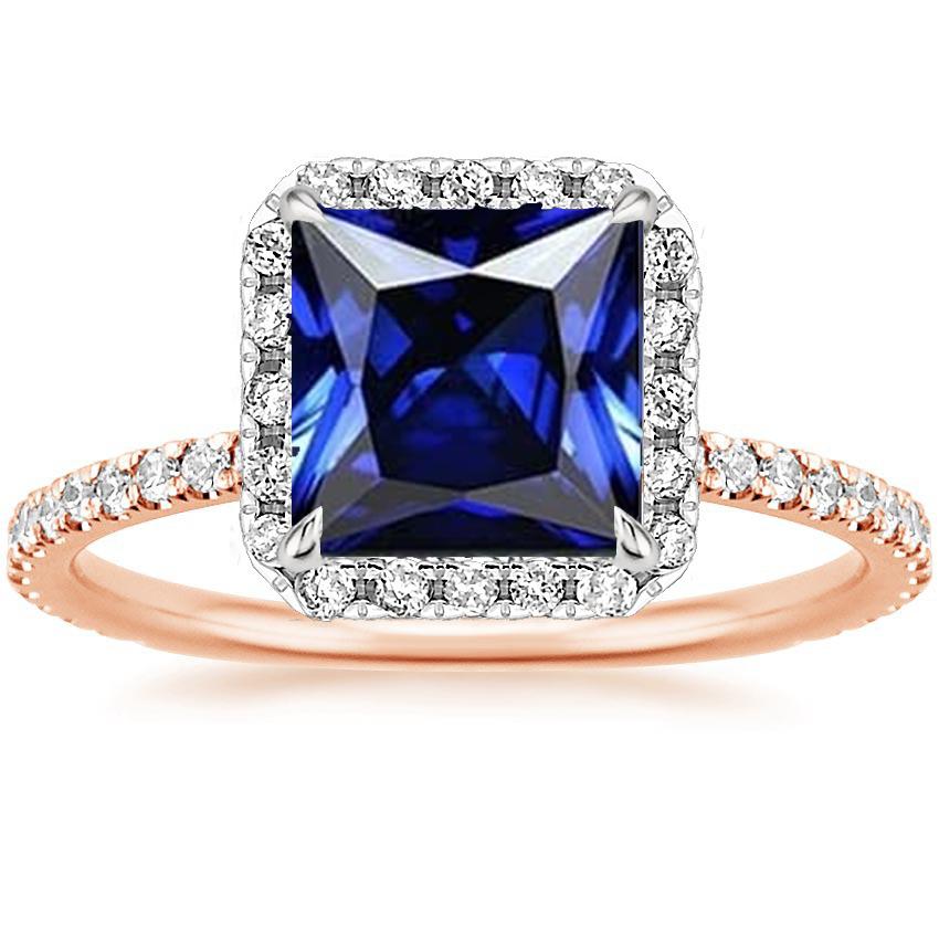 Halo Princess Saphir-Ring Zweifarbige Pave-Diamant-Akzente 6,25 Karat - harrychadent.de