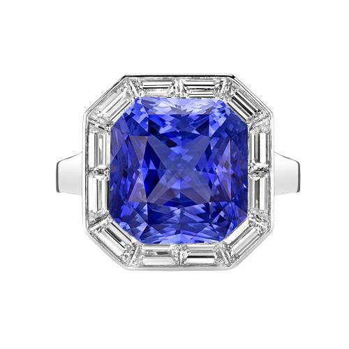 Halo Radiant Blue Saphir Ring & Baguette Diamanten 3,50 Karat - harrychadent.de
