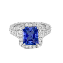 Halo Radiant Ceylon Saphir Aus der Erde Abgebauter Natürlicher Diamant Ring Schmuck 3,50 Karat