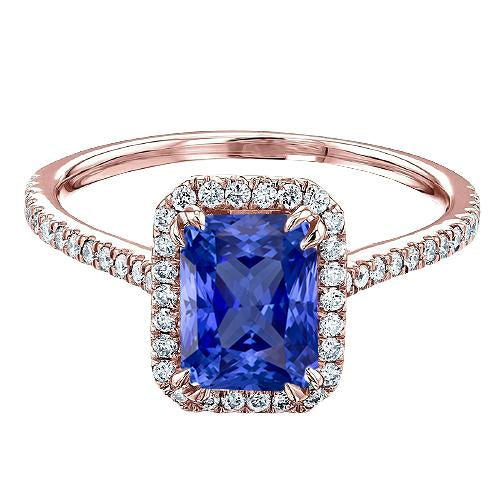 Halo Radiant Saphir Ring aus Roségold 3,50 Karat Pave Set Diamanten - harrychadent.de