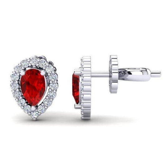 Halo Red Rubin mit Diamant Damen Ohrstecker 3.50 Kt.Weißgold 14K