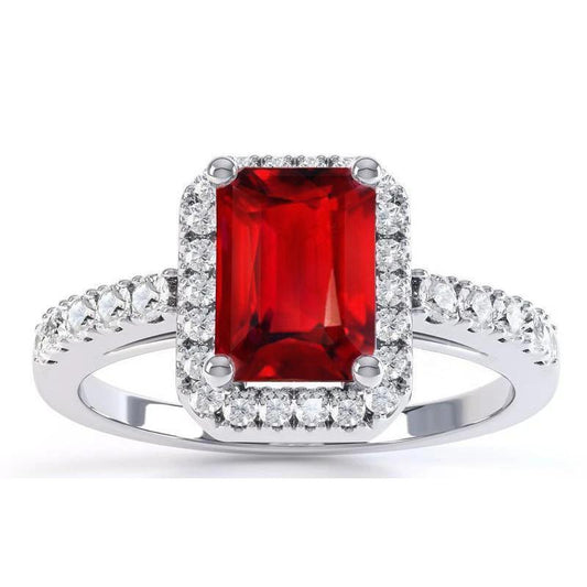 Halo Red Rubin mit Diamanten 4,45 Karat Ring Weißgold 14K Neu - harrychadent.de