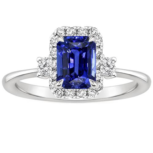 Halo Ring 3 Steine Strahlend Blauer Saphir & Diamant 4,50 Karat - harrychadent.de