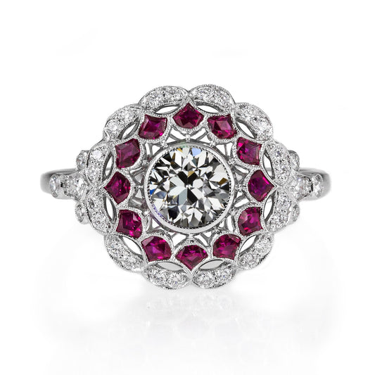 Halo Ring Alter Bergmann Diamant & Spezialschliff Rubine 4 Karat Blumenstil - harrychadent.de