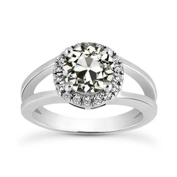 Halo Ring Alter Minenschliff Aus der Erde Abgebauter Natürlicher Diamant Krappen Split Shank Gold 3.50 Karat