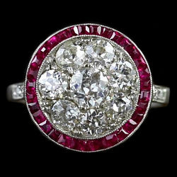 Halo Ring Alter Minenschliff runder Aus der Erde Abgebauter Natürlicher Diamant & Burma Rubin Schmuck 2,50 Karat