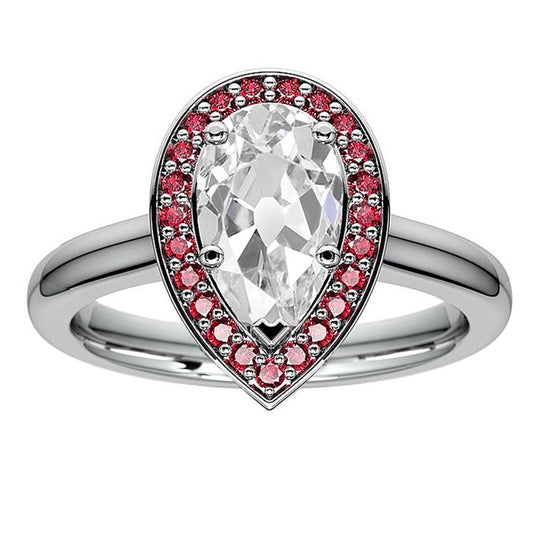 Halo Ring Altschliff Birnendiamant & runder rosa Saphir 5,25 Karat - harrychadent.de