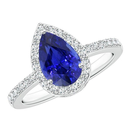 Halo Ring Birne Ceylon Saphir & Pave Set Diamanten 4,50 Karat - harrychadent.de