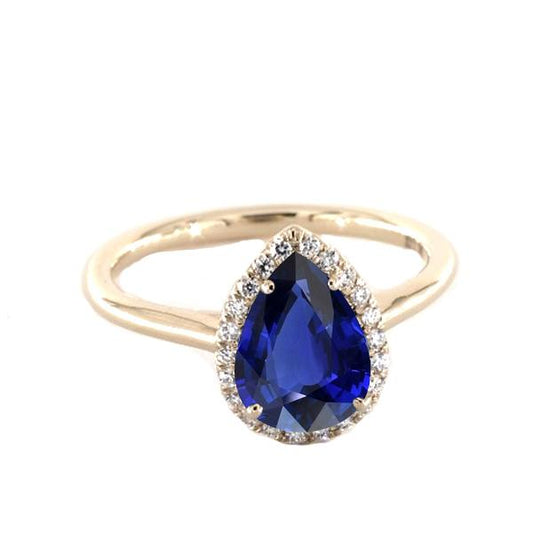 Halo Ring Birnenschliff Ceylon Saphir & Diamanten 3 Karat Krappenset - harrychadent.de