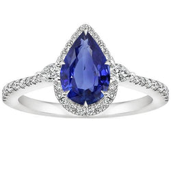 Halo Ring Birnenschliff srilankischer Saphir & Aus der Erde Abgebauter Natürlicher Diamanten 5,25 Karat