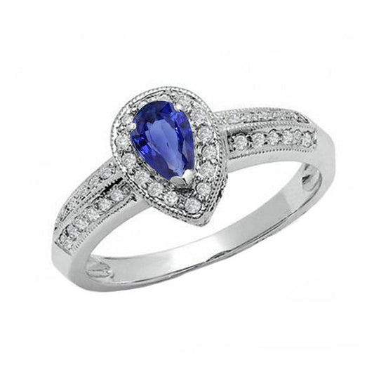 Halo Ring Doppelschaft Birne Blauer Saphir & Diamanten 2 Karat - harrychadent.de