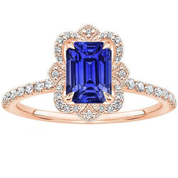 Halo Ring Flower Style Smaragdblauer Saphir & Aus der Erde Abgebauter Natürlicher Diamant 4,25 Karat
