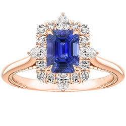 Halo Ring Flower Style Sri Lanka Saphir & Aus der Erde Abgebauter Natürlicher Diamant 4,25 Karat