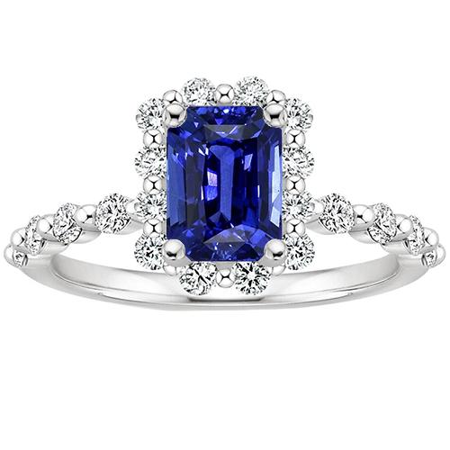 Halo Ring Flower Style Strahlend blauer Saphir & Diamant 4,25 Karat - harrychadent.de