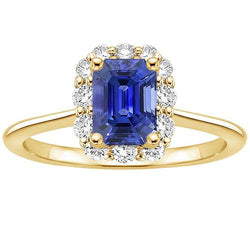 Halo Ring Gelbgold 14K Ceylon Saphir & Aus der Erde Abgebauter Natürlicher Diamant 4,25 Karat