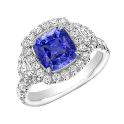 Halo Ring Halbmond & Runder Aus der Erde Abgebauter Natürlicher Diamant Saphir Edelstein Schmuck 4 Karat