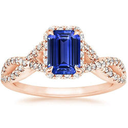 Halo Ring Infinity Style Smaragdblauer Saphir & Aus der Erde Abgebauter Natürlicher Diamant 4,50 Karat