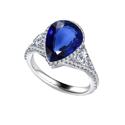 Halo Ring Lünette Set Birnenblauer Saphir & Diamant Akzente 4 Karat - harrychadent.de