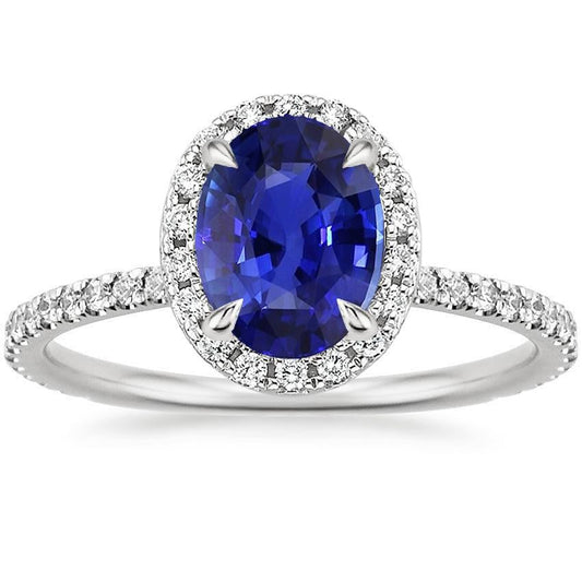 Halo Ring Oval Cut Ceylon Saphir & Pave Set Diamanten 4 Karat - harrychadent.de