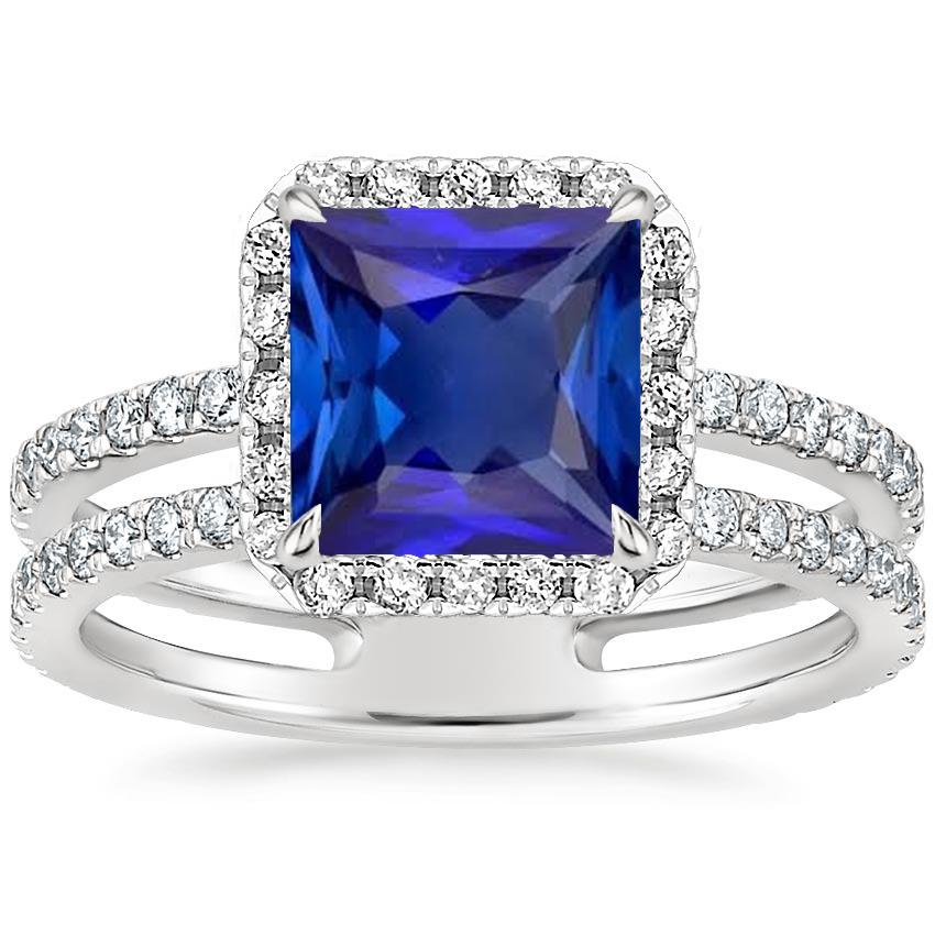 Halo Ring Princess Blue Saphir mit Pave Diamant Akzenten 6,50 Karat - harrychadent.de