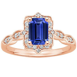 Halo Ring Roségold 14K Smaragdblauer Saphir & Aus der Erde Abgebauter Natürlicher Diamant 4 Karat