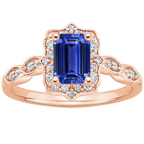 Halo Ring Roségold 14K Smaragdblauer Saphir & Diamant 4 Karat - harrychadent.de