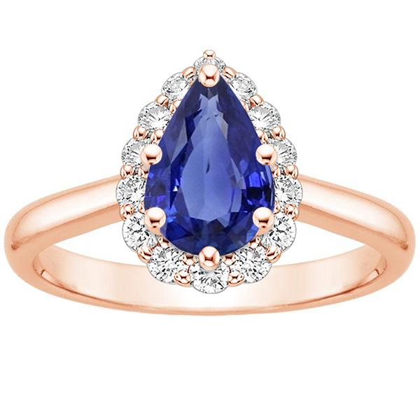 Halo Ring Roségold Birnenform Blauer Saphir & Diamanten 3.75 Karat - harrychadent.de