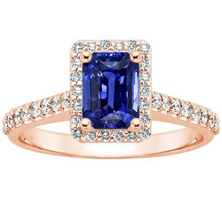 Halo Ring Roségold Smaragd srilankischer Saphir & Aus der Erde Abgebauter Natürlicher Diamanten 5,25 Karat