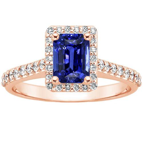 Halo Ring Roségold Strahlender srilankischer Saphir & Diamanten 5,25 Karat - harrychadent.de