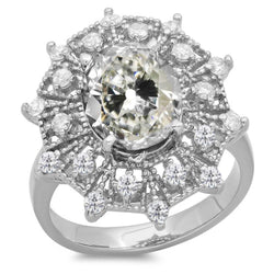 Halo Ring Rund & Oval alter Bergmann Aus der Erde Abgebauter Natürlicher Diamant Flower Style 9 Karat