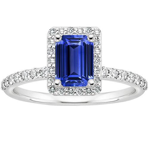 Halo Ring Smaragd Ceylon Saphir & Diamant 4,25 Karat Weißgold 14K - harrychadent.de