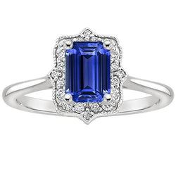 Halo Ring Smaragd Sri Lanka Saphir & Aus der Erde Abgebauter Natürlicher Diamant 4 Karat Blumenstil