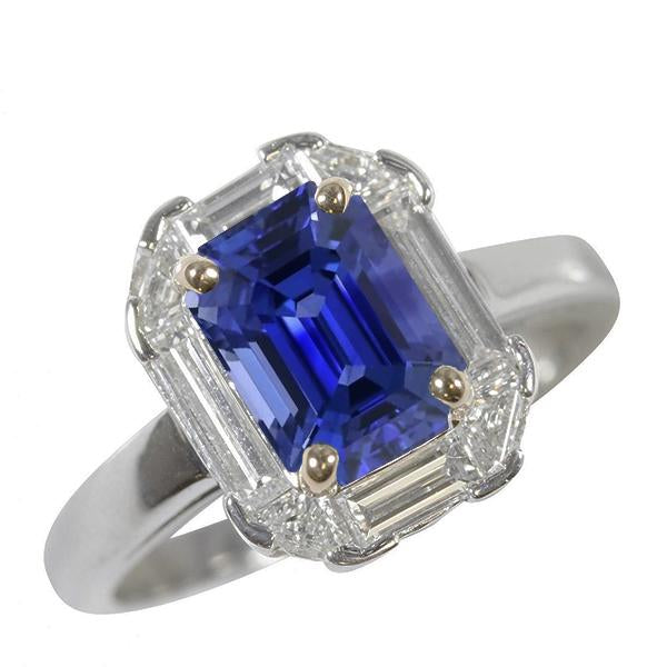 Halo Ring Smaragdblauer Saphir Trillion & Baguette Diamanten 3 Karat - harrychadent.de