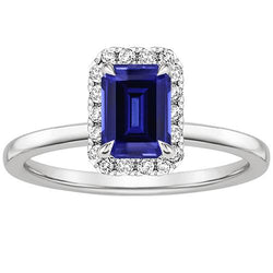 Halo Ring Sri Lanka Saphir & Aus der Erde Abgebauter Natürlicher Diamant 4 Karat Smaragdschliff