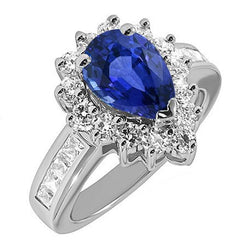 Halo Ring Star Style Blauer Saphir & Aus der Erde Abgebauter Natürlicher Diamanten 3,50 Karat Kanalset