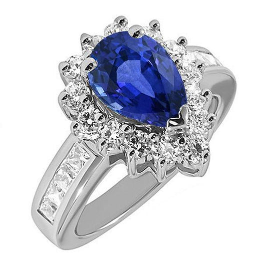 Halo Ring Star Style Blauer Saphir & Diamanten 3,50 Karat Kanalset - harrychadent.de