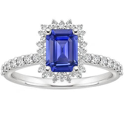 Halo Ring Star Style Ceylon Saphir & Aus der Erde Abgebauter Natürlicher Diamant 4,50 Karat