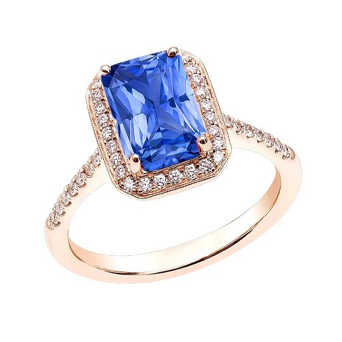 Halo Ring Strahlend Blauer Saphir & Diamanten Roségold 3,50 Karat - harrychadent.de