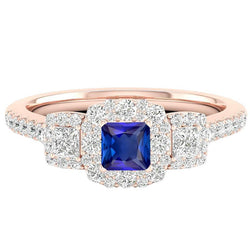 Halo Ring Strahlender Saphir Prinzessin & runder Aus der Erde Abgebauter Natürlicher Diamantschmuck 5 Karat