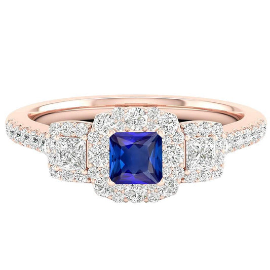 Halo Ring Strahlender Saphir Prinzessin & runder Diamantschmuck 5 Karat - harrychadent.de