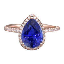 Halo Ring Tropfenform Ceylon Saphir & Aus der Erde Abgebauter Natürlicher Diamanten 3,75 Karat