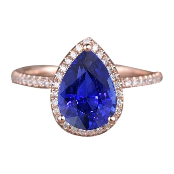 Halo Ring Tropfenform Ceylon Saphir & Diamanten 3,75 Karat - harrychadent.de