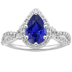 Halo Ring Twist Style Birne Ceylon Saphir & Aus der Erde Abgebauter Natürlicher Diamanten 3,50 Karat