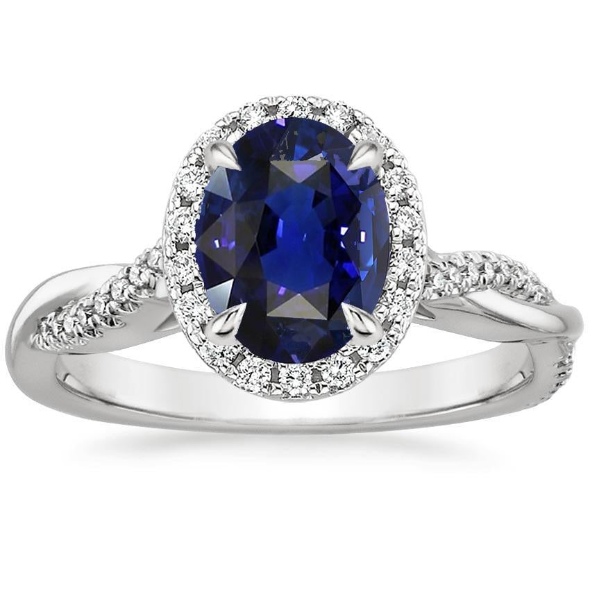 Halo Ring Twisted Style Oval Ceylon Saphir & Diamanten 4,75 Karat - harrychadent.de