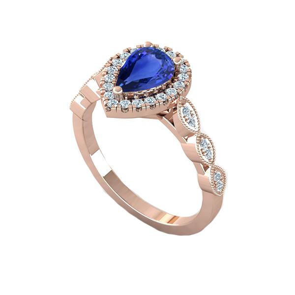 Halo Ring Vintage Style Birne Ceylon Saphir & Diamanten 2 Karat - harrychadent.de