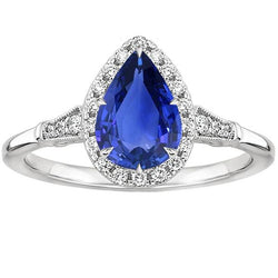 Halo Ring Vintage Style Birne Sri Lanka Saphir & Aus der Erde Abgebauter Natürlicher Diamanten 3,50 Karat