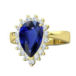 Halo-Ring aus Gelbgold im Blumenstil Ceylon Saphir & Aus der Erde Abgebauter Natürlicher Diamanten 4 Karat