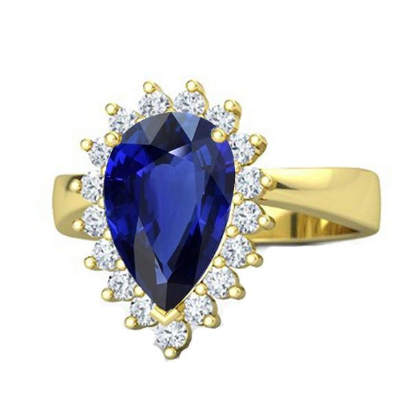 Halo-Ring aus Gelbgold im Blumenstil Ceylon Saphir & Diamanten 4 Karat - harrychadent.de